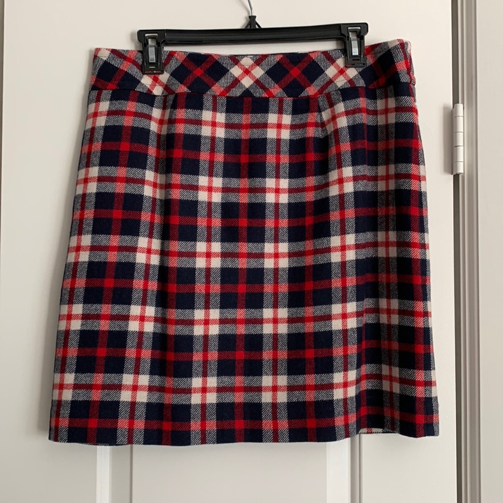Talbots red navy and white plaid wool skirt